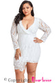 Sexy White Plus Size Lace Faux Wrap Ruffle Dress