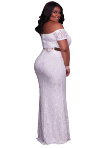 Sexy White Plus Size Off Shoulder Lace Gown