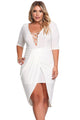 Sexy White Plus Size Plunge Cross Strap Surplice Bodycon Dress