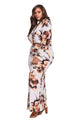 Sexy White Plus Size Ruched Floral Plunge Maxi Dress
