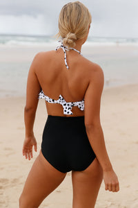 Sexy White Polka Dot Black Retro Boho Flounce High Waist Swimsuit