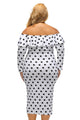 Sexy White Polka Dot Ruffle Off-shoulder Neckline Long Sleeves Dress