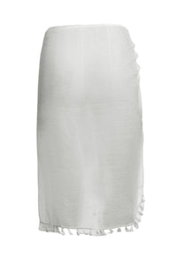 Sexy White Pom Pom Hemline Beach Sarong