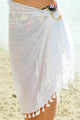 Sexy White Pom Pom Hemline Beach Sarong