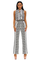 Sexy White Print Gold Belted Jumpsuit