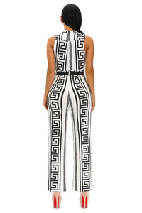Sexy White Print Gold Belted Jumpsuit