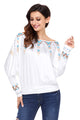 Sexy White Printed Batwing Sleeve Skew Neck Blouse
