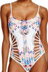 Sexy White Printed Strappy Cutout One Piece Swimsuit
