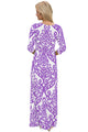 Sexy White Purple Damask Print Wrap V Neck Boho Dress