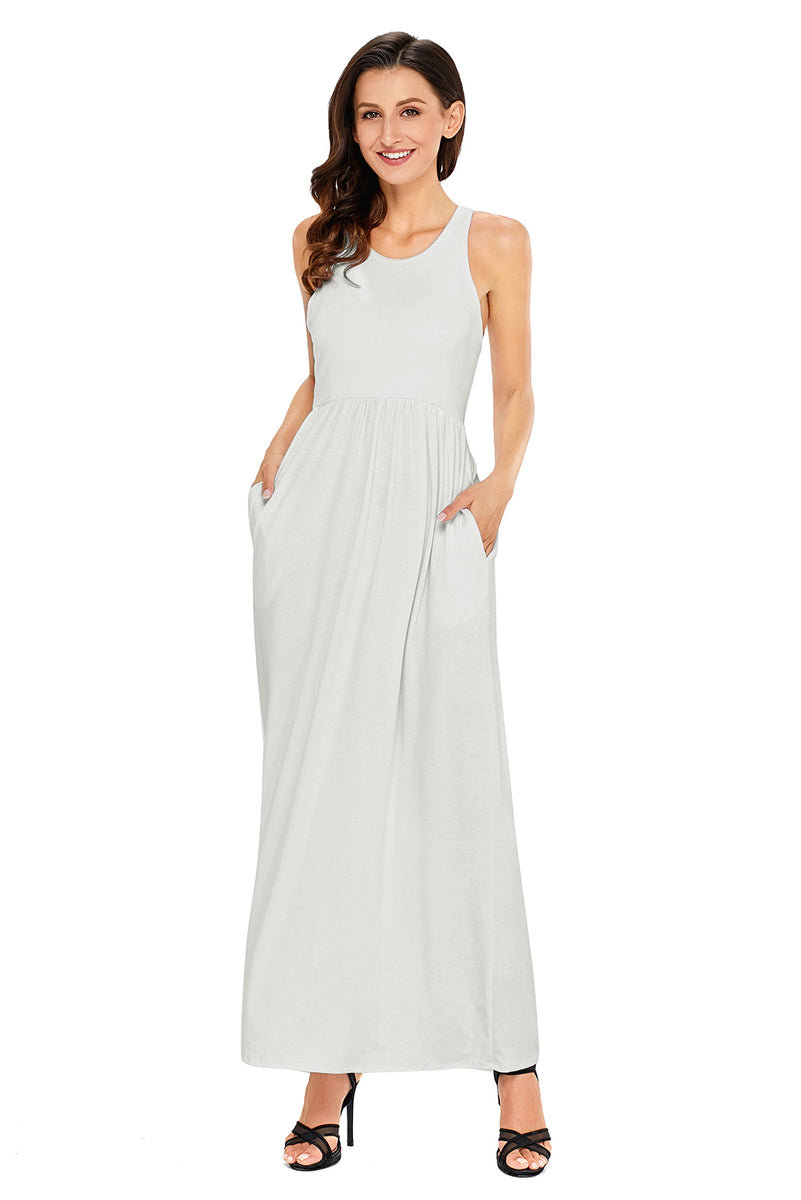 Sexy White Racerback Maxi Dress with Pockets – SEXY AFFORDABLE CLOTHING