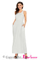 Sexy White Racerback Maxi Dress with Pockets