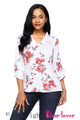 Sexy White Red Floral Print Slight V Neck Blouse