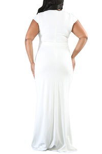 Sexy White Rhinestone Front Bodice Scalloped Neckline Plus Dress