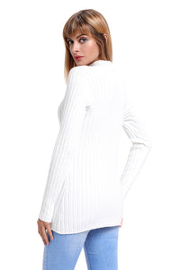 Sexy White Ribbed Choker Neck Sweater
