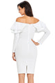 Sexy White Ruffle Off The Shoulder Long Sleeve Bodycon Dress