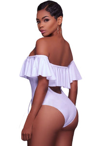 Sexy White Ruffle Off-The-Shoulder One Piece Swimsuit