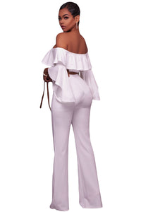 Sexy White Ruffle Off-the-shoulder Belted Jumpsuit