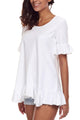 Sexy White Ruffle Trim Short Sleeve Flowy Top