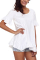 Sexy White Ruffle Trim Short Sleeve Flowy Top