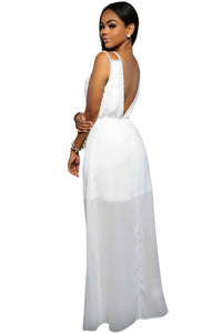Sexy White Sequins Accents Maxi Dress