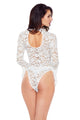 Sexy White Sheer Floral Lace Long Bell Sleeve Bodysuit