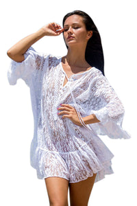 Sexy White Sheer Floral Lace Tunic Beachwear