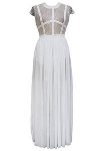 Sexy White Sheer Lace Chiffon Evening Dress