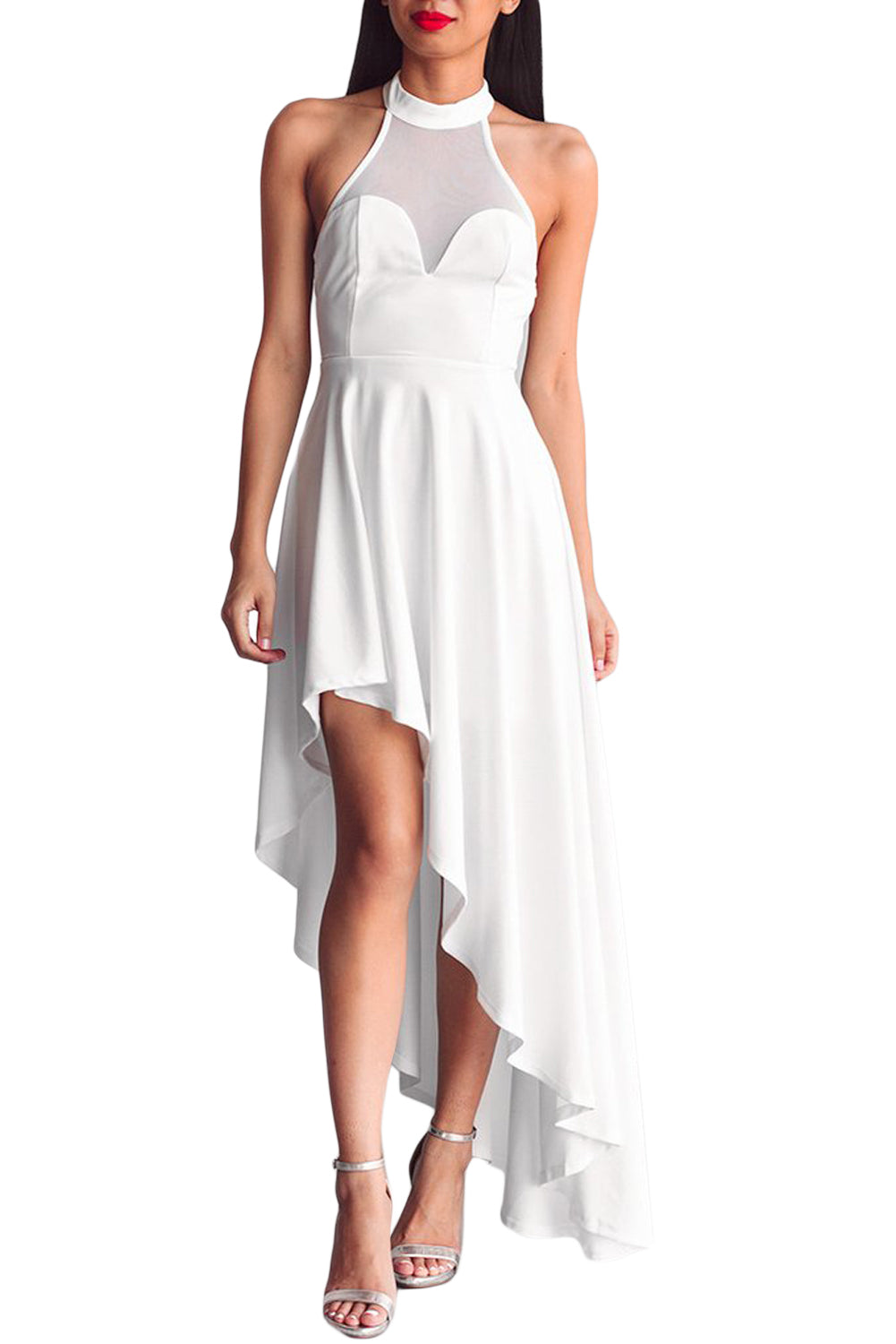 Sexy White Sheer Mesh Decolletage Hi-low Party Dress SEXY AFFORDABLE CLOTHING Sexy White Sheer Mesh Decolletage Hi-low Party Dress SEXY AFFORDABLE CLOTHING