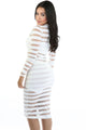 Sexy White Sheer Stripes Bdycon Midi Dress