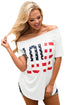 Sexy White Short Sleeve American Flag LOVE Print Top