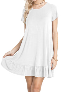 Sexy White Short Sleeve Draped Hemline Casual Shirt Dress