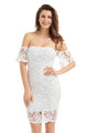 Sexy White Short Sleeve Off Shoulder Lace Bodycon Dress