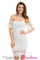 Sexy White Short Sleeve Off Shoulder Lace Bodycon Dress