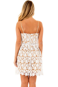 Sexy White Sleeveless Crochet Dress with Nude Lining