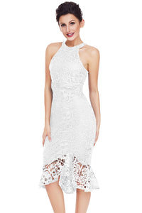 Sexy White Sleeveless Lace Fishtail Bodycon Dress