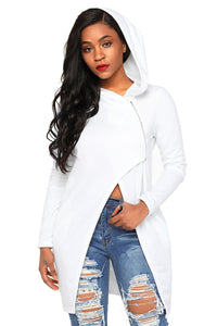 Sexy White Split Front Zipped Hoodie