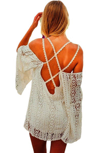 Sexy White Strappy Off Shoulder Lace Crochet Beachwear