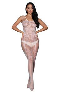 Sexy White Strappy Shoulders Floral Motif Mesh Body Stockings