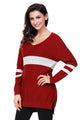Sexy White Strip Red V Neck Sweater