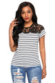 Sexy White Striped Cap Sleeve Top with Lace Detail