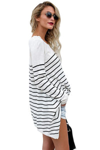 Sexy White Striped Knit Pullover Sweater Top