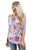 Sexy White Striped Sleeves Pink Floral Top