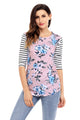 Sexy White Striped Sleeves Pink Floral Top