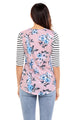 Sexy White Striped Sleeves Pink Floral Top