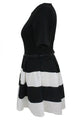 Sexy White Stripes Detail Belted Plus Size Skater Dress