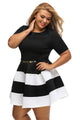 Sexy White Stripes Detail Belted Plus Size Skater Dress