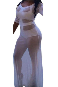 Sexy White Sultry See-through Cutout Gown