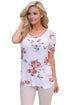 Sexy White Super Soft Floral Tee Shirt with Crisscross Neck