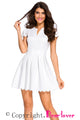 Sexy White Sweet Scallop Pleated Skater Dress