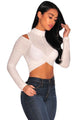 Sexy White Textured Arched Long Sleeves Crop Top